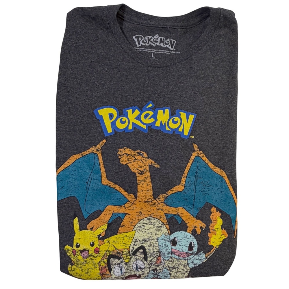 Pokemon Graphic T-Shirt Large Gray Charizard Pikachu Squirtle Meowthโ 2016 Mens